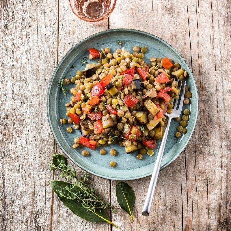 Lencse padlizsánnal és paradicsommal – recept Tefal Cook4Me+