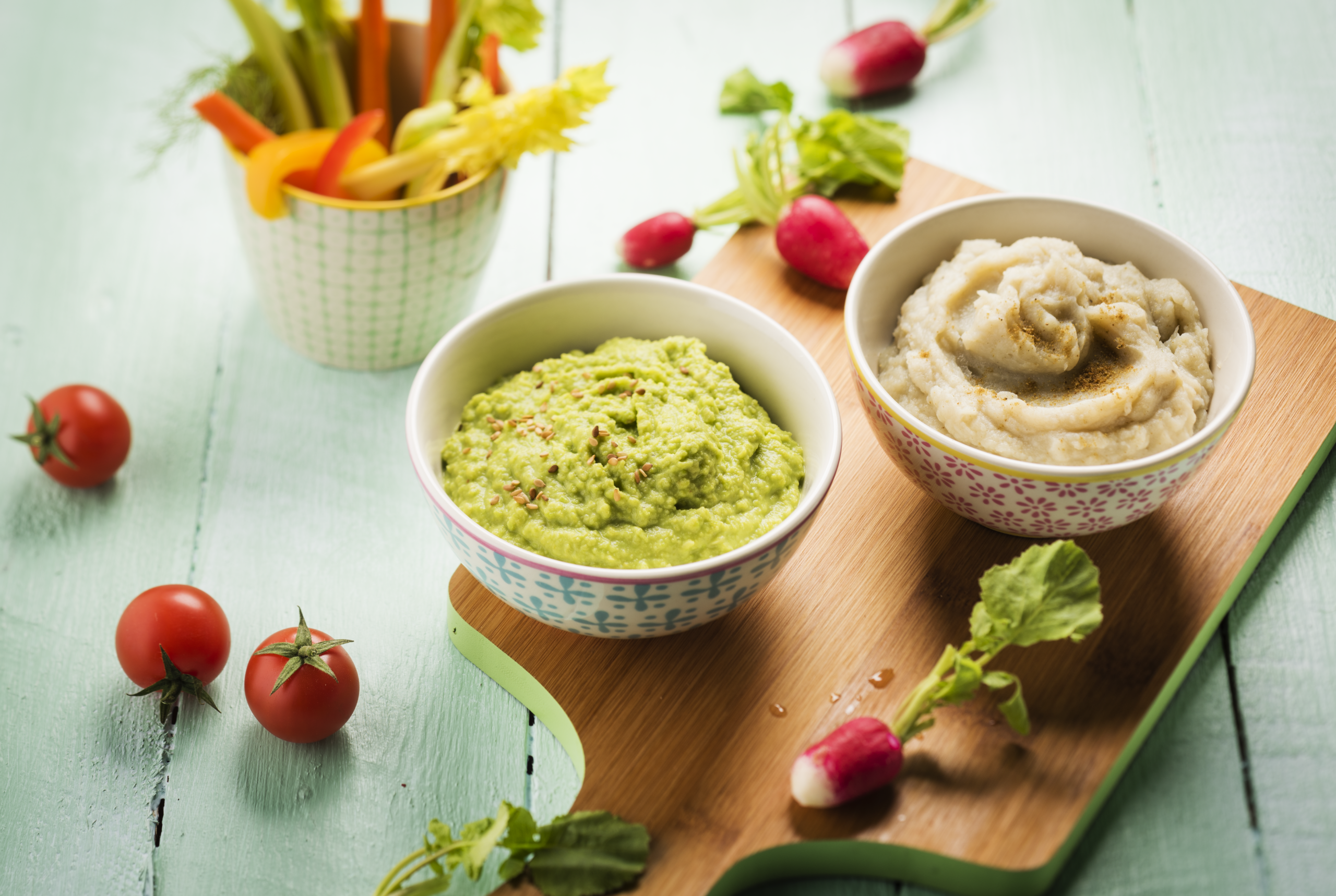 Dip z batátů a hráškový dip s wasabi – recept v chytrém multifunkčním hrnci Tefal Cook4me+