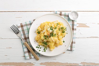 Solená treska s pórkem a bramborami – recept pro varný kuchyňský robot Tefal Click and Cook