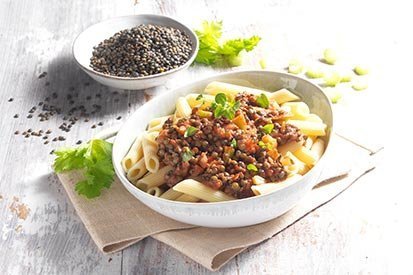 Vegetariánské boloňské těstoviny s čočkou – recept pro varný kuchyňský robot Tefal Click and Cook