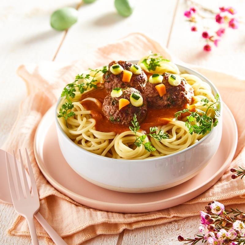 Špagetová hnízda s masovými koulemi v rajčatové omáčce pro vařící mixér  Tefal  Perfectmix Cook