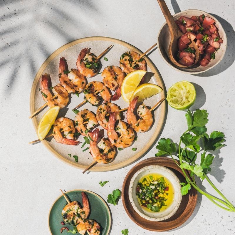 Krevety na brazilský způsob (Camarões grelhados) – Elektrický gril Tefal OptiGrill 4v1 Inox GC774D30