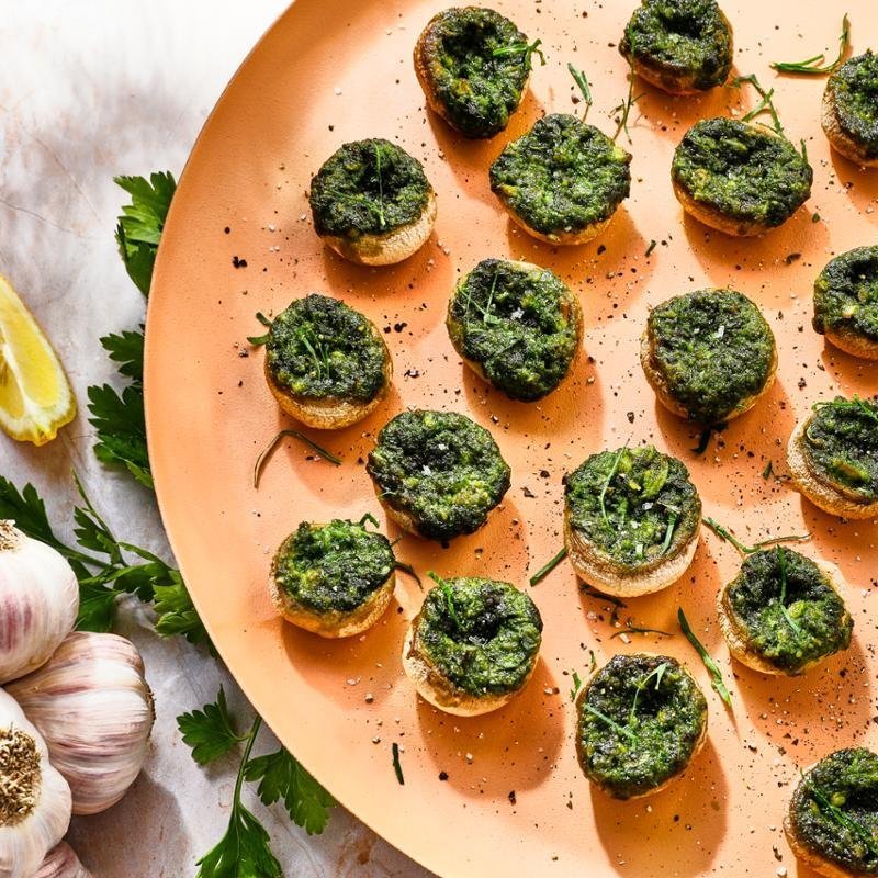 Plněné houby s česnekem a petrželkou – španělský recept – Zdravá horkovzdušná fritéza 3 v 1 EASY FRY & STEAM FW201