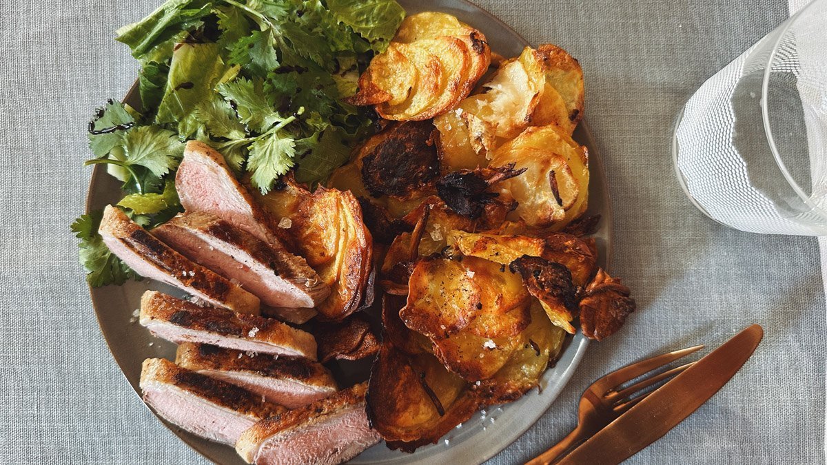 Grillezett kacsamell csőben sült zöldségekkel